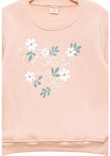 Kız Çocuk Pembe Sweatshirt Baskı ve Nakışlı - Kız Çocuk Giyim