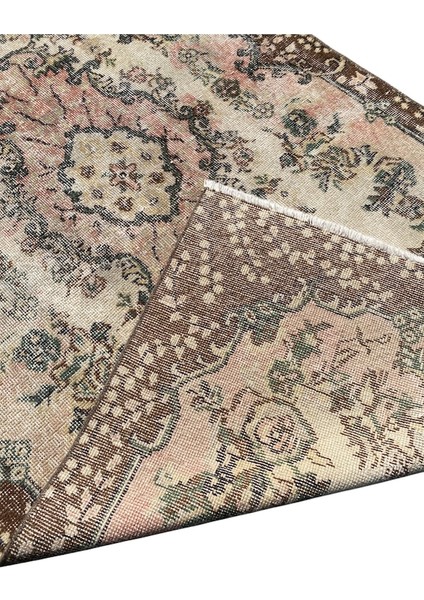 El Dokuma Vintage Eskitme Halı 110 x 215 Krem Pembe Yün Halı fırsatları