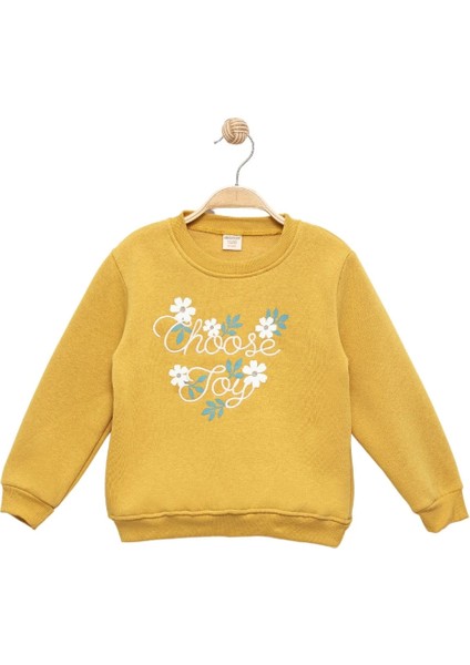 Kız Çocuk Nakış ve Baskılı Hardal Sweatshirt - Kız Çocuk Giyim