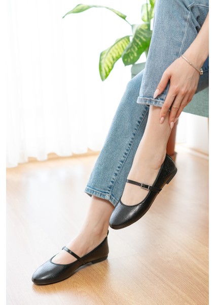 Armi Siyah Kırışık Rugan Taşlı Baretli ( 1 cm Topuklu ) Yuvarlık Burun Babet fırsatları