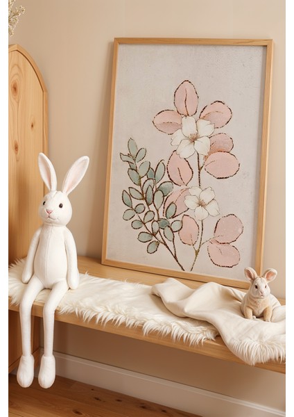 Çiçekler ve Tavşan Doğal Ahşap Çerçeveli Çocuk ve Bebek Odası Tablosu fiyatları