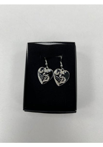 Siyah Kalp İşlemeli Küpe