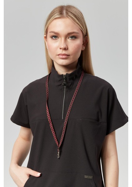 Extreme Cool Woman - Premium Çift Yön Likralı Doktor Hemşire Scrubs Tek Üst Cerrahi Forma (Kadın), Kömür modelleri