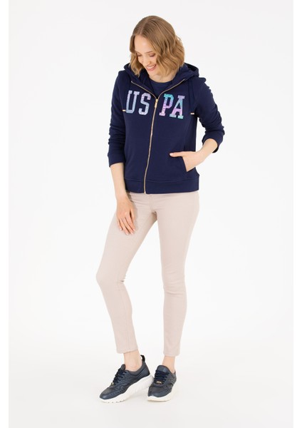 Kadın Siyah Kapüşonlu Fermuarlı Basic Sweatshirt