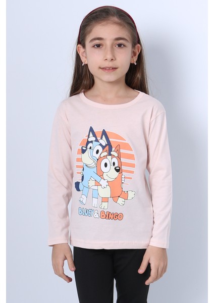 Kız Çocuk Uzun Kol Tshirt Bluey Ile Bingo Baskılı Bisiklet Yaka D46 fiyatları