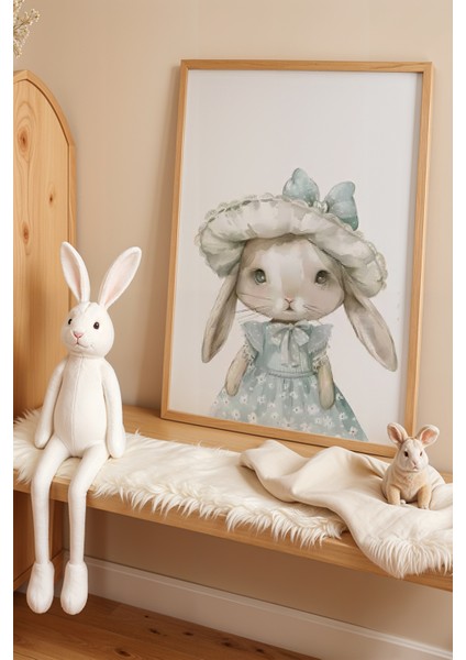 Vintage Tarz Tavşanlar Doğal Ahşap Çerçeveli Çocuk ve Bebek Odası Tablosu fiyatları