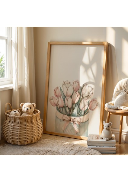 Vintage Tarz Tavşanlar Doğal Ahşap Çerçeveli Çocuk ve Bebek Odası Tablosu modelleri