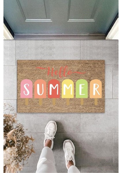 Bej Kapı Önü Paspası Hello Summer Dondurma Desen K-3275
