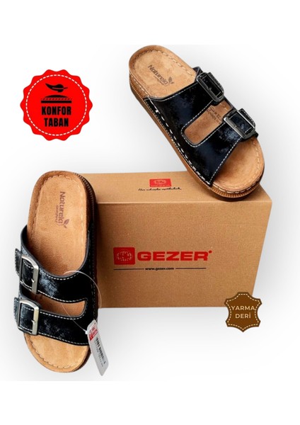 Kadın Anatomik Comfort Deri Çift Bantlı Luxury Günlük Terlik