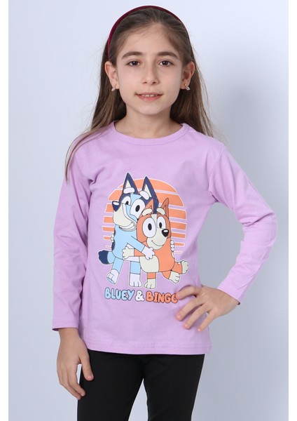 Kız Çocuk Uzun Kol Tshirt Bluey Ile Bingo Baskılı Bisiklet Yaka D46 fiyatları