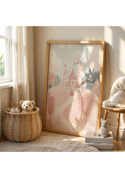 2'li Unicorn ve Doğa Manzarası Doğal Ahşap Çerçeveli Çocuk Odası ve Bebek Odası Tablosu fiyatları