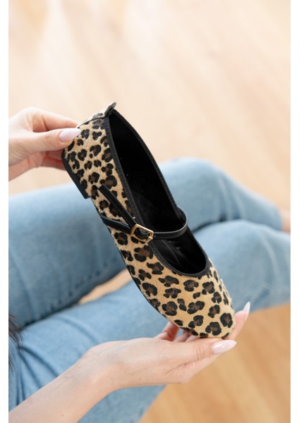 Armi Leopar Taşlı Baretli ( 1 cm Topuklu ) Yuvarlık Burun Babet