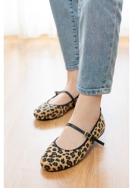 Armi Leopar Taşlı Baretli ( 1 cm Topuklu ) Yuvarlık Burun Babet