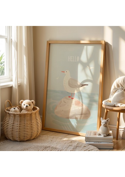 3'lü Sevimli Martılar Doğal Ahşap Çerçeveli Çocuk Odası ve Bebek Odası Tablo Seti fiyatları