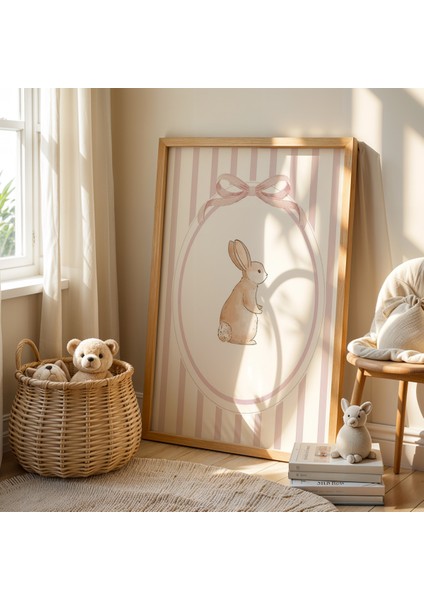 Vintage Sevimli Tavşanlar Doğal Ahşap Çerçeveli Çocuk ve Bebek Odası Tablosu fiyatları