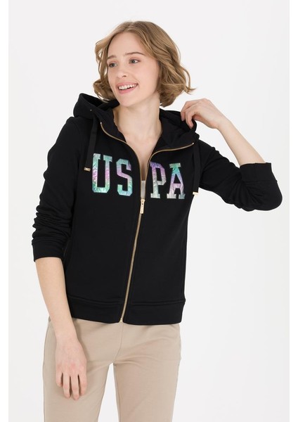Kadın Siyah Kapüşonlu Fermuarlı Basic Sweatshirt fiyatları