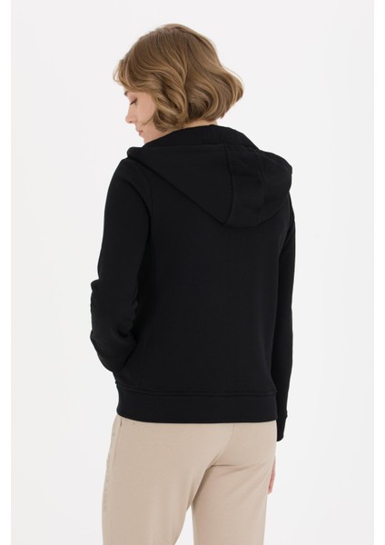 Kadın Siyah Kapüşonlu Fermuarlı Basic Sweatshirt fırsatları