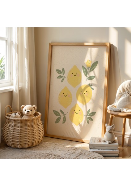 3'lü Sevimli Meyveler Doğal Ahşap Çerçeveli Çocuk Odası ve Bebek Odası Tablo Seti fiyatları