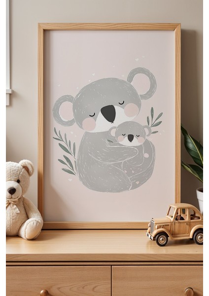 Sevimli Koala Aile - Doğal Ahşap Çerçeveli Çocuk Odası ve Bebek Odası Tablosu fiyatları