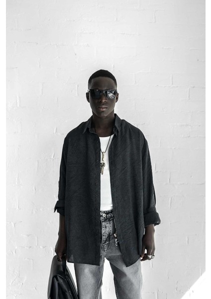 Erkek Oversize Yıkamalı Rahat Gömlek Siyah fiyatları