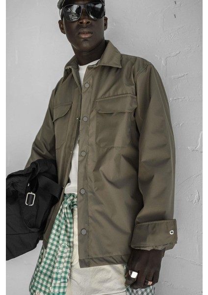 Erkek Önü Cepli Yakalı Slim Fit Ceket Haki