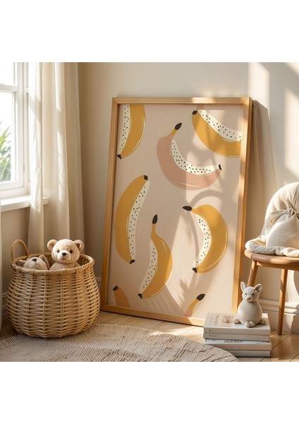 3'lü Sevimli Maymunlar ve Muz ve Gezegen Doğal Ahşap Çerçeveli Çocuk Odası ve Bebek Odası Tablo Seti fiyatları