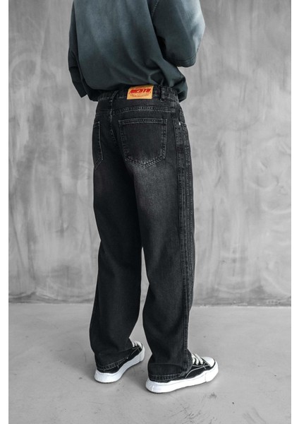 Erkek Bağcıklı Şerit Detaylı Baggy Jean Siyah indirimleri