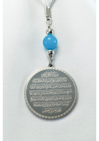 Turkuaz Doğal Taşlı Gümüş Renk Çelik Çift Taraflı Ayetel Kürsi Felak Nas Ihlas Araba Dikiz Ayna Süsü fiyatları
