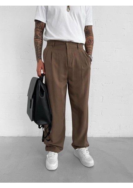 Erkek Baggy Fit Beli Lastikli Pantolon Kahverengi