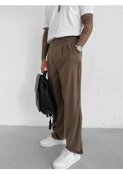 Erkek Baggy Fit Beli Lastikli Pantolon Kahverengi fiyatları