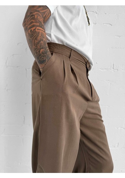Erkek Baggy Fit Beli Lastikli Pantolon Kahverengi fırsatları