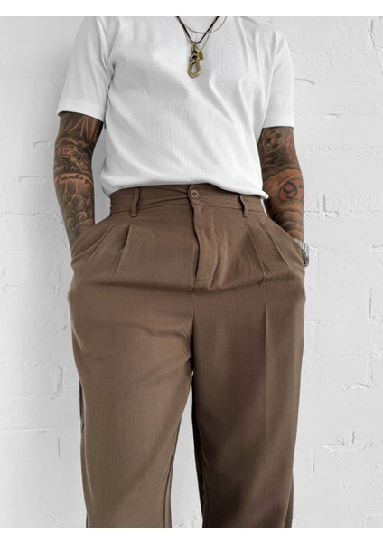 Erkek Baggy Fit Beli Lastikli Pantolon Kahverengi indirimleri