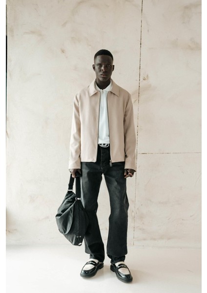 Erkek Relaxed Fit Fermuarlı Ince Ceket Bej indirimleri