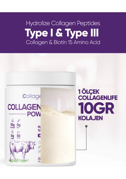 %100 Hidrolize Kolajen Peptitler Biotin ve 15 Amino Asit İçeren Gıda Takviyesi 50 Günlük