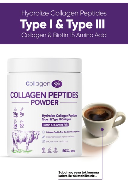 %100 Hidrolize Kolajen Peptitler Biotin ve 15 Amino Asit İçeren Gıda Takviyesi 50 Günlük