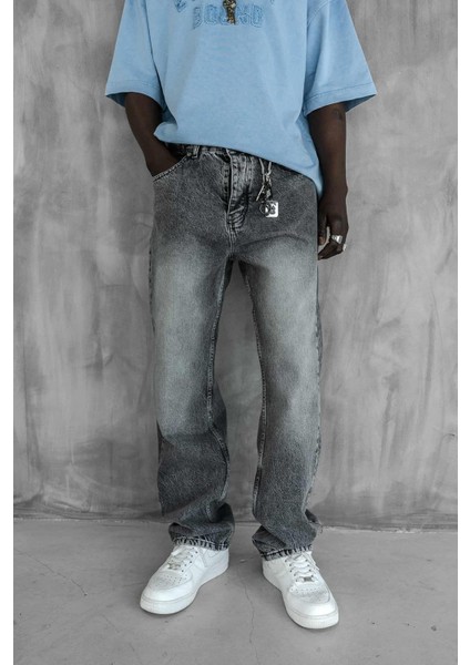 Erkek Baggy Fit Jean Gri
