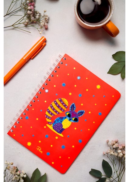 Cute Rabbit Neon Turuncu Kareli Defter