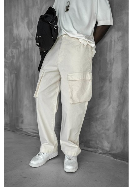 Erkek Kargo Cepli Esnek Baggy Pantolon Açık Bej fırsatları