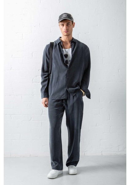 Erkek Baggy Fit Beli Lastikli Pantolon Siyah