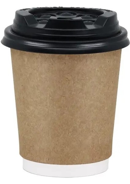 14 Oz Double Wall Kraft Karton Bardak ve Siyah Kapak Seti 25'li modelleri