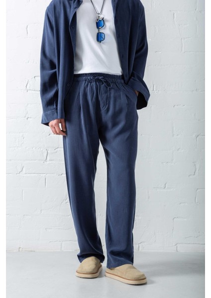 Erkek Baggy Fit Beli Lastikli Pantolon Lacivert