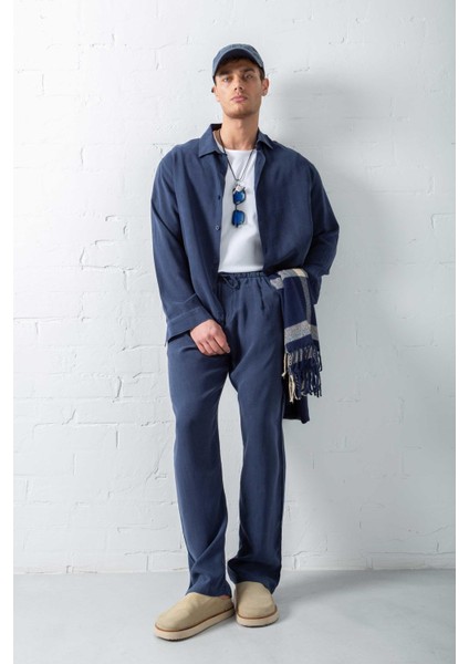 Erkek Baggy Fit Beli Lastikli Pantolon Lacivert fiyatları