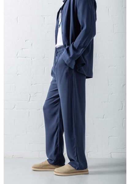 Erkek Baggy Fit Beli Lastikli Pantolon Lacivert modelleri