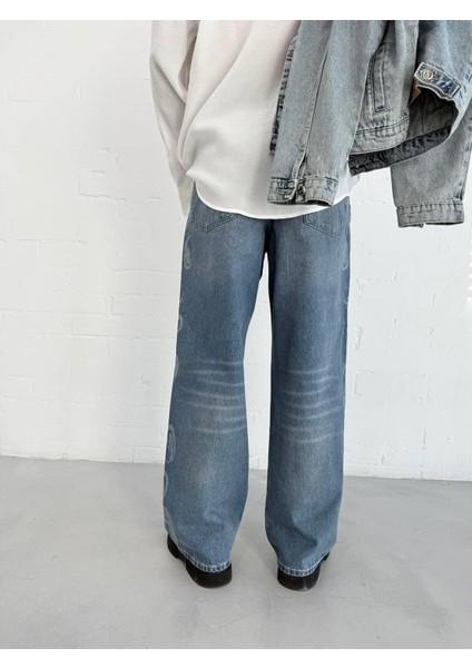 Erkek Desenli Super Baggy Jean Mavi fırsatları