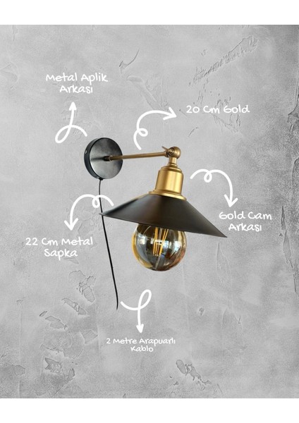 Metal Şapkalı Mafsallı Hareketli Başlık Aplik (Ampul Dahil Değildir)