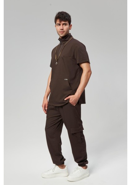 Extreme Cool Man - Premium Çift Yön Likralı Doktor Hemşire Forma Takımı Scrubs Üniforma Cerrahi Takım (Erkek), Acı Kahve