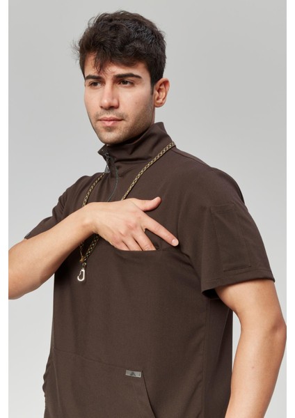 Extreme Cool Man - Premium Çift Yön Likralı Doktor Hemşire Forma Takımı Scrubs Üniforma Cerrahi Takım (Erkek), Acı Kahve fırsatları