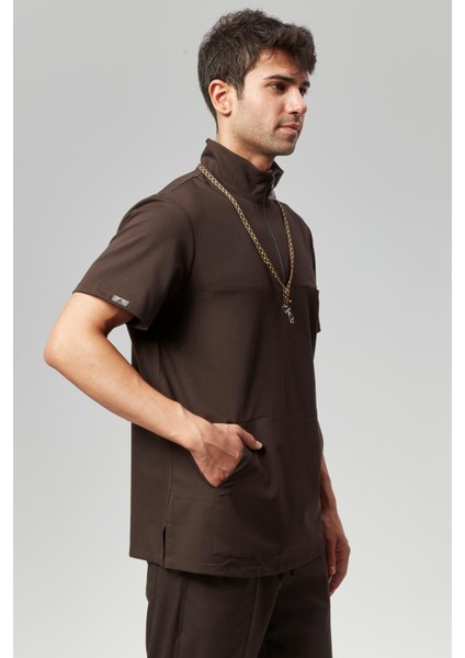 Extreme Cool Man - Premium Çift Yön Likralı Doktor Hemşire Forma Takımı Scrubs Üniforma Cerrahi Takım (Erkek), Acı Kahve indirimleri