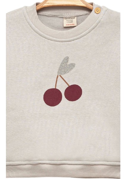 Kız Bebek Bisiklet Yaka Kiraz Desenli Gri Alt Üst Takım - Bebek Giyim fiyatları