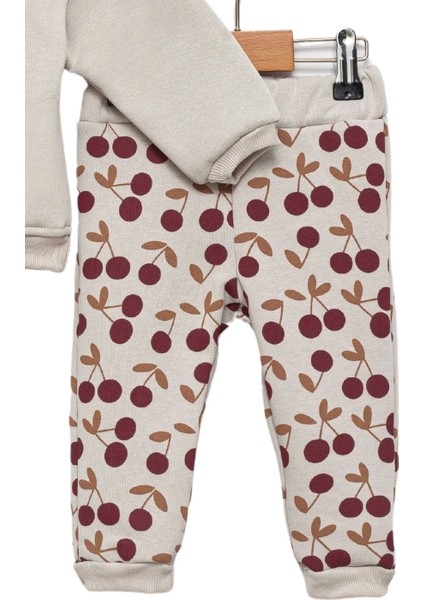 Kız Bebek Bisiklet Yaka Kiraz Desenli Gri Alt Üst Takım - Bebek Giyim modelleri